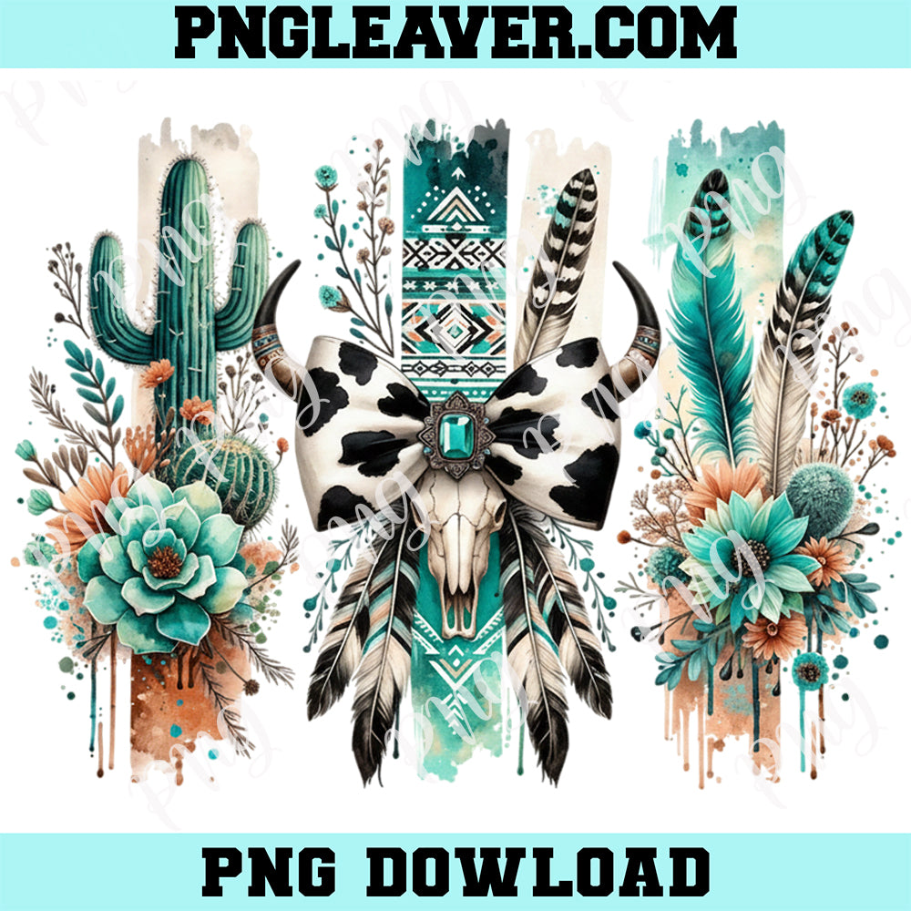 Western Cowgirl Bow Skull PNG, Western Bull Skull PNG, Cowhide Bow Png