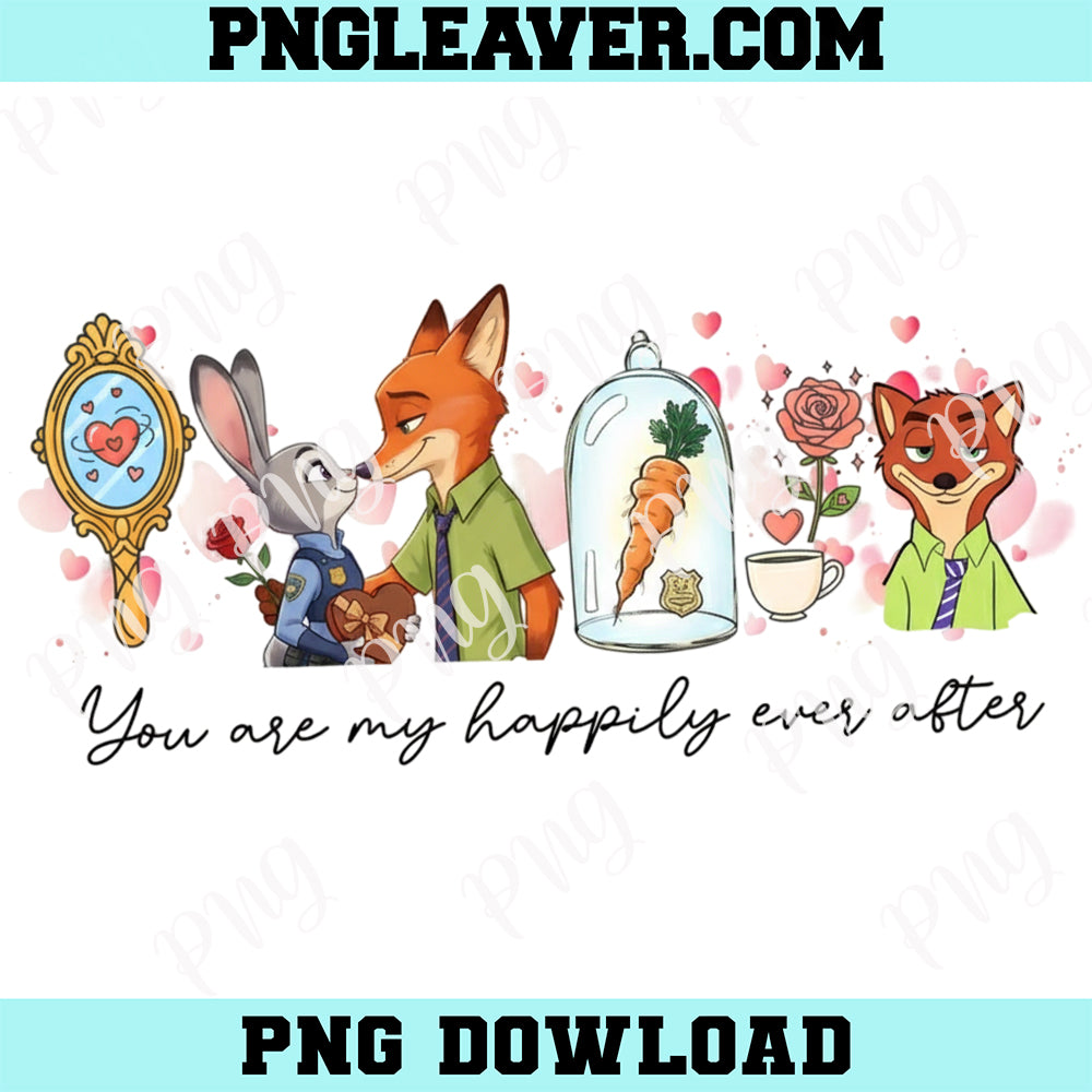 Romantic Fox and Bunny Couple Png, You Are My Happily Ever After PNG
