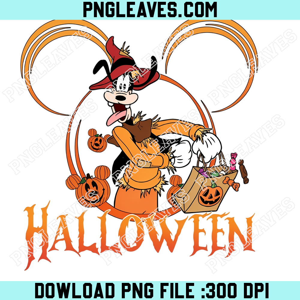 Goofy Scarecrow Halloween PNG, Disney Trick or Treat Pumpkin Mouse Ears Design
