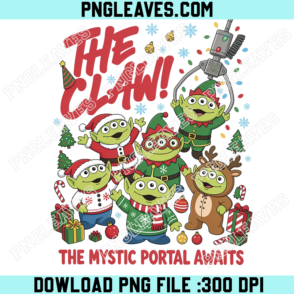 Toy Story Alien Christmas The Claw PNG, Little Green Men Wearing Santa Elf and Reindeer Holiday Costumes