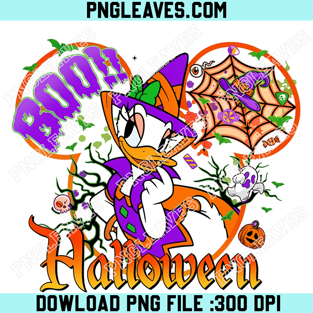Daisy Duck Halloween Witch Outfit PNG, Cute Purple Orange Boo Mouse Ears Design