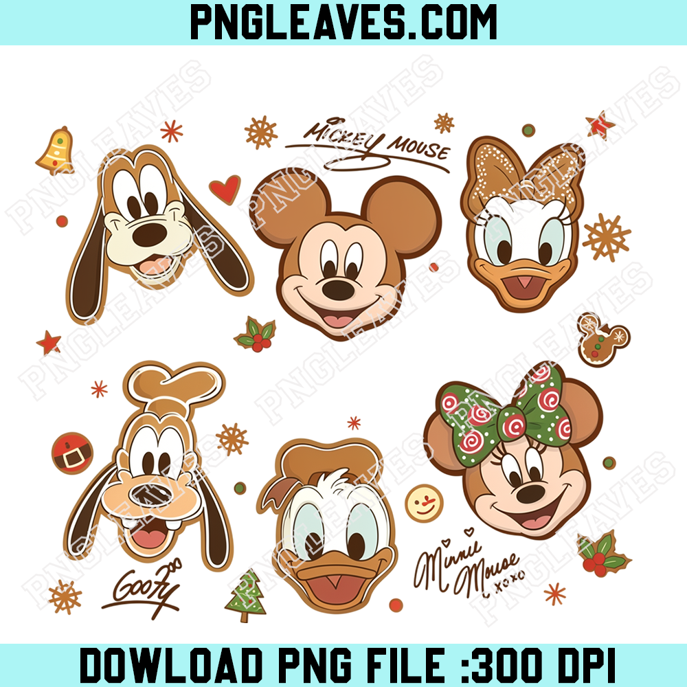 Disney Friends Gingerbread Cookie Faces PNG, Mickey Minnie Goofy Donald Daisy Christmas Art
