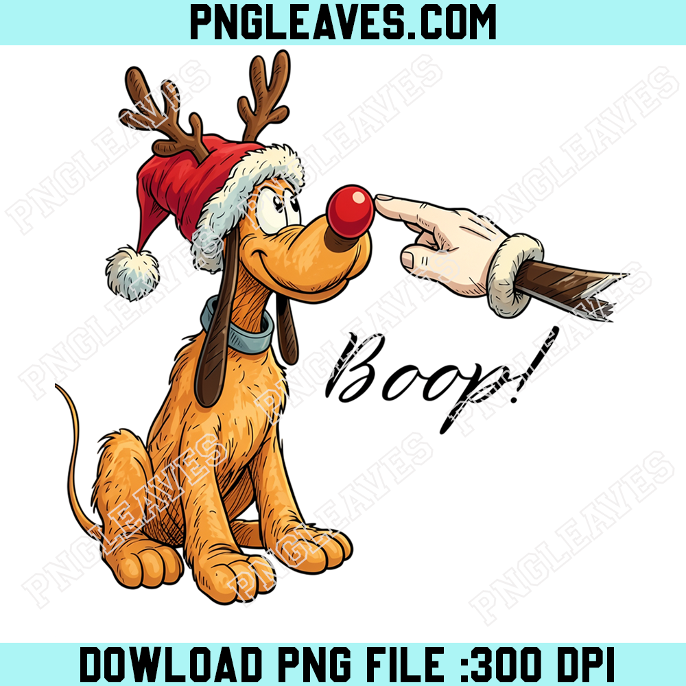Pluto Rudolph Red Nose Christmas PNG, Cute Santa Hat Reindeer Dog Holiday Artwork