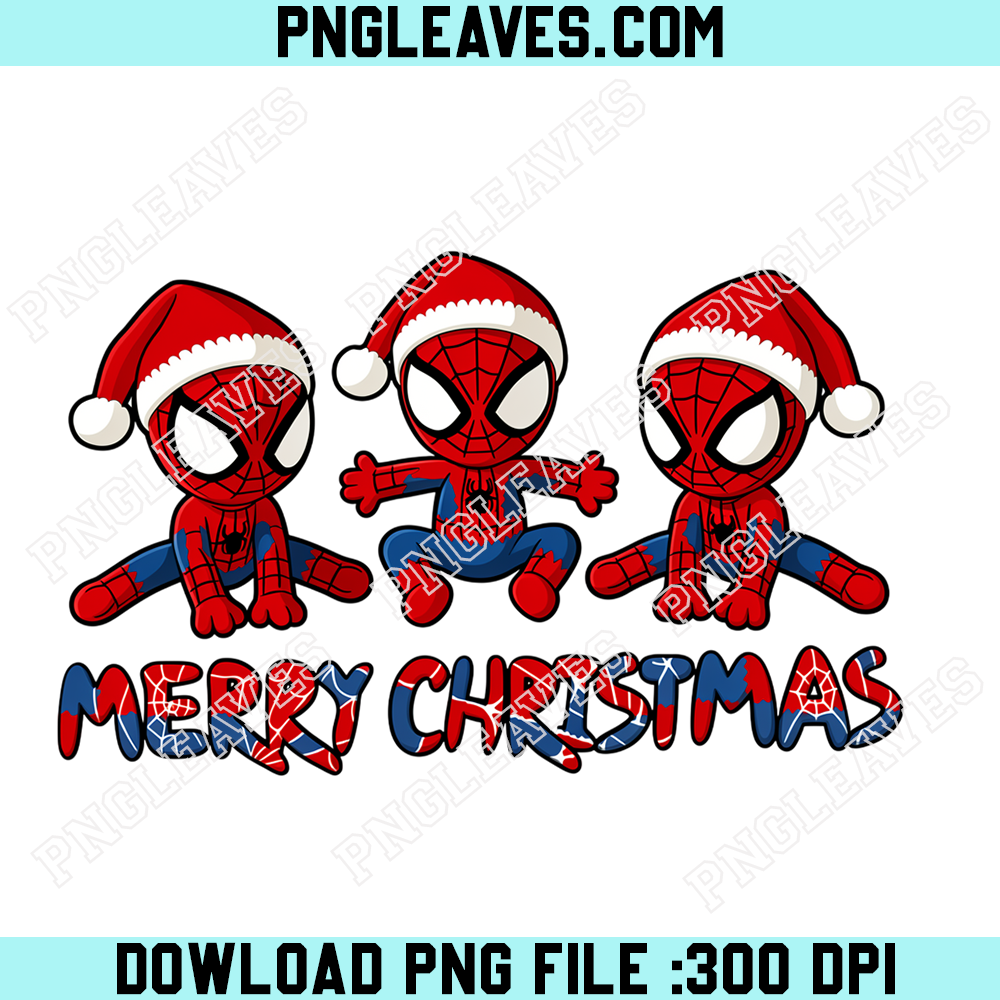 Spiderman Christmas Santa Hat Trio PNG, Cute Chibi Superhero Merry Christmas Design