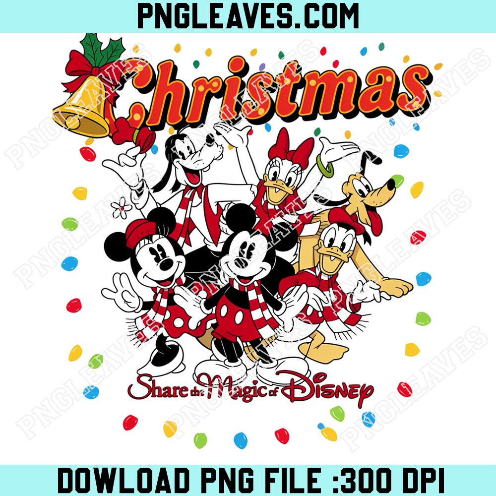 Disney Friends Christmas Celebration PNG, Mickey Minnie Donald Goofy Daisy and Pluto With Festive Holiday Lights