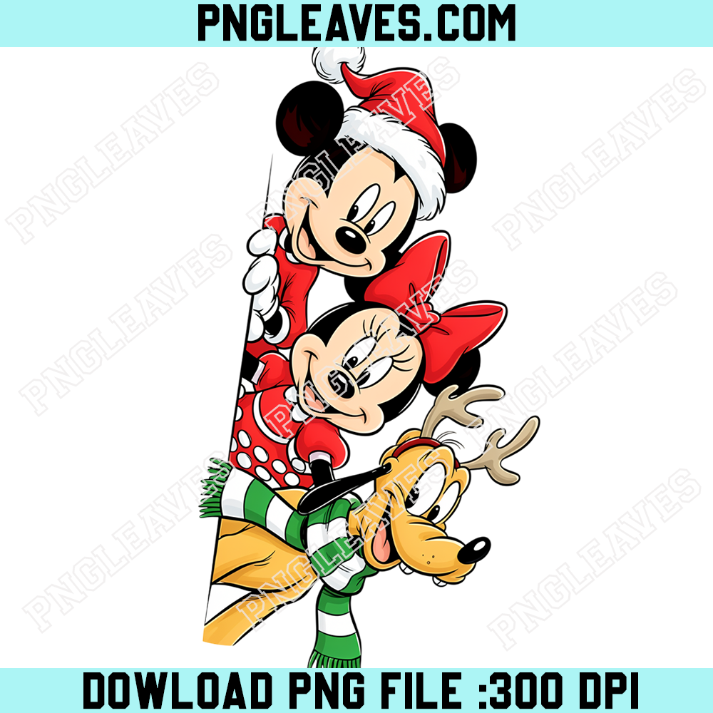 Mickey Minnie Pluto Christmas Peekaboo PNG, Festive Santa Hats Cute Character Clipart