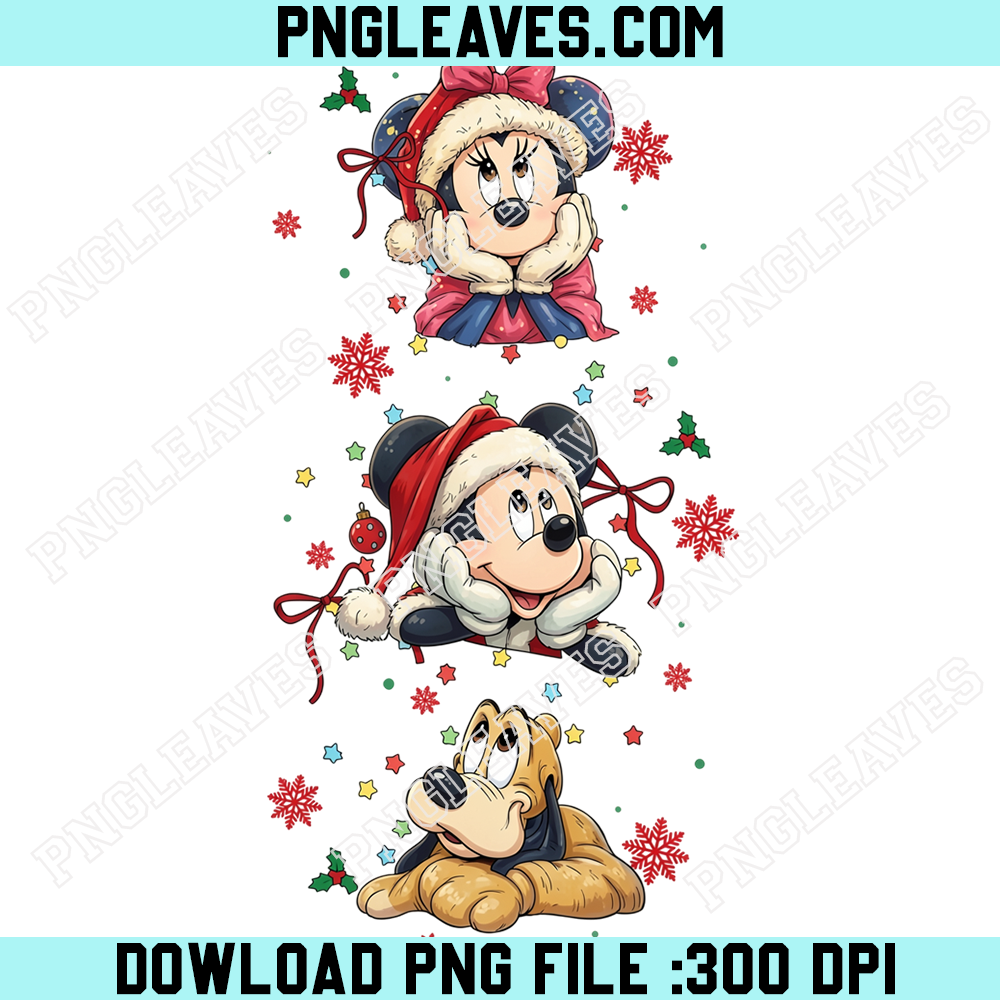 Minnie Mickey Pluto Winter Wishes PNG, Cute Christmas Snowflake Character Stack Design