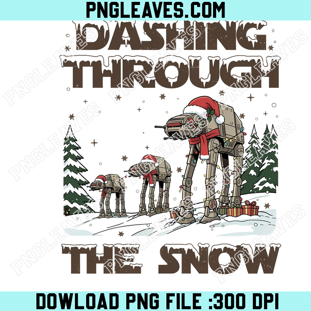 Star Wars AT AT Christmas Walkers PNG, Dashing Through the Snow with Santa Hats and Festive Winter Forest