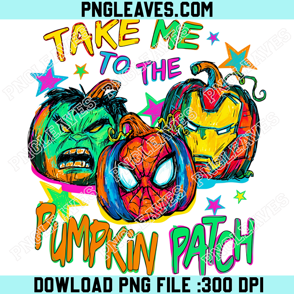 Take Me To The Pumpkin Patch PNG, Marvel Superhero Pumpkins Colorful Halloween Design