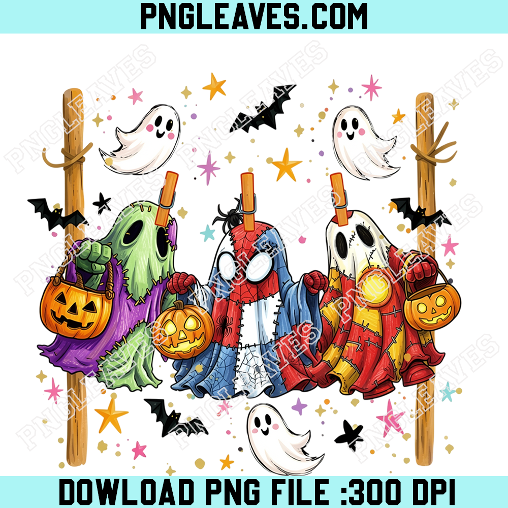 Marvel Ghost Trick or Treat PNG, Spider Man Hulk Iron Man Halloween Costume Design