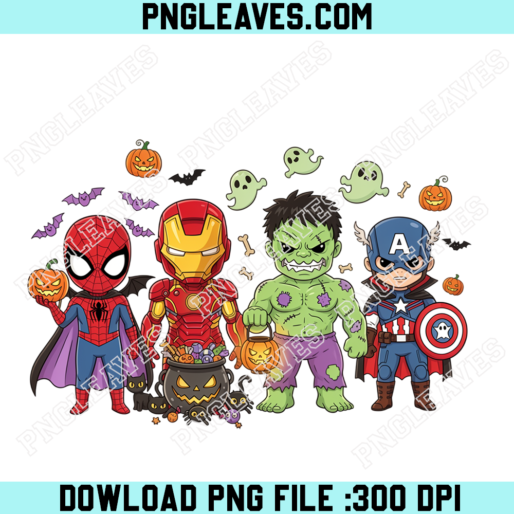 Cute Superhero Halloween Kids PNG, Trick Or Treat Hero Squad PNG