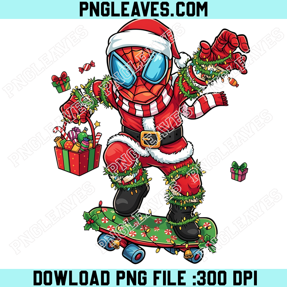 Christmas Web Hero Skateboard PNG, Festive Superhero Holiday PNG