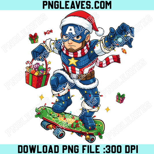 Christmas Shield Hero Skateboard PNG, Festive Patriotic Hero PNG
