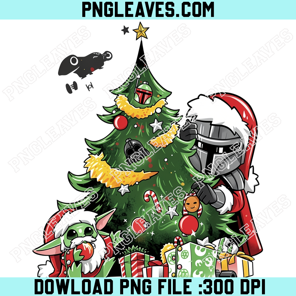 Baby Yoda Mandalorian Christmas Tree PNG, Grogu Santa Claus Festive Galaxy Holiday Sublimation Art
