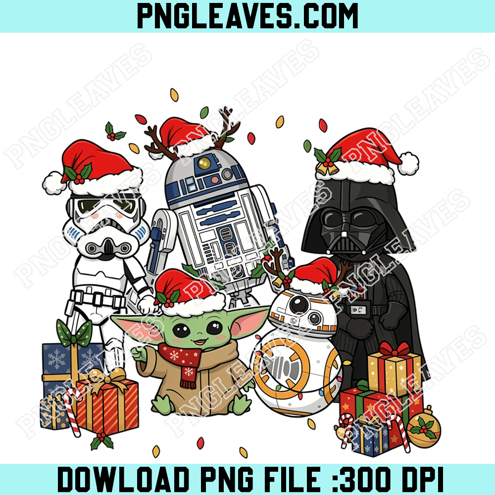 Star Wars Christmas Character Squad PNG, Grogu R2D2 BB8 Darth Vader Festive Gift Clipart