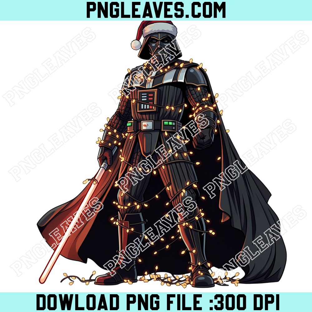 Darth Vader Christmas Lights Santa Hat PNG, Galactic Sith Lord Glowing Holiday Decoration Design