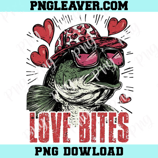 Boys valentines Love Bites Png, Valentine Fishing PNG, Bass Valentine Sublimation Valentine's Day Png, Fish in Backward cap PNG