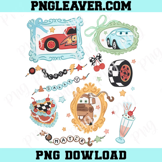 Bow Bracelet Disney Cars Png, Lightning McQueen Mater Doc Hudson Sally Carrera Birthday Cars Family Png, Disney Girl Trip Png