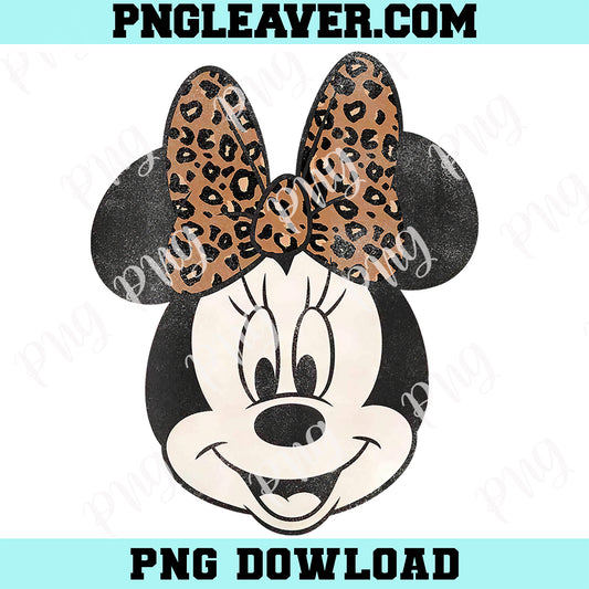 Vintage Disney Minnie Mouse Leopard Bow Portrait Png, Mickey and Friends Matching Png