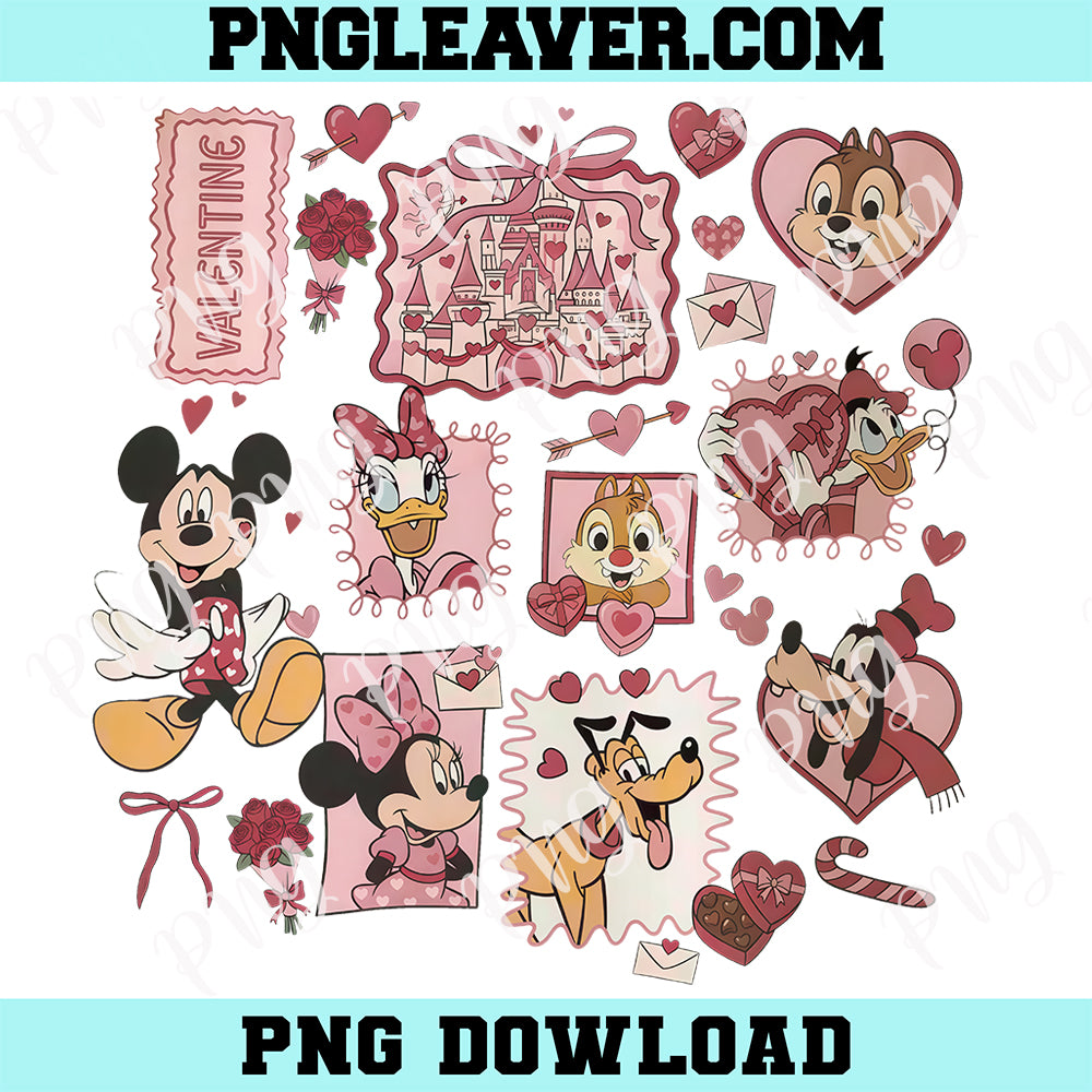 Retro Disney Heart Love Mickey Friends Png, Minnie Mickey Valentine Love Png